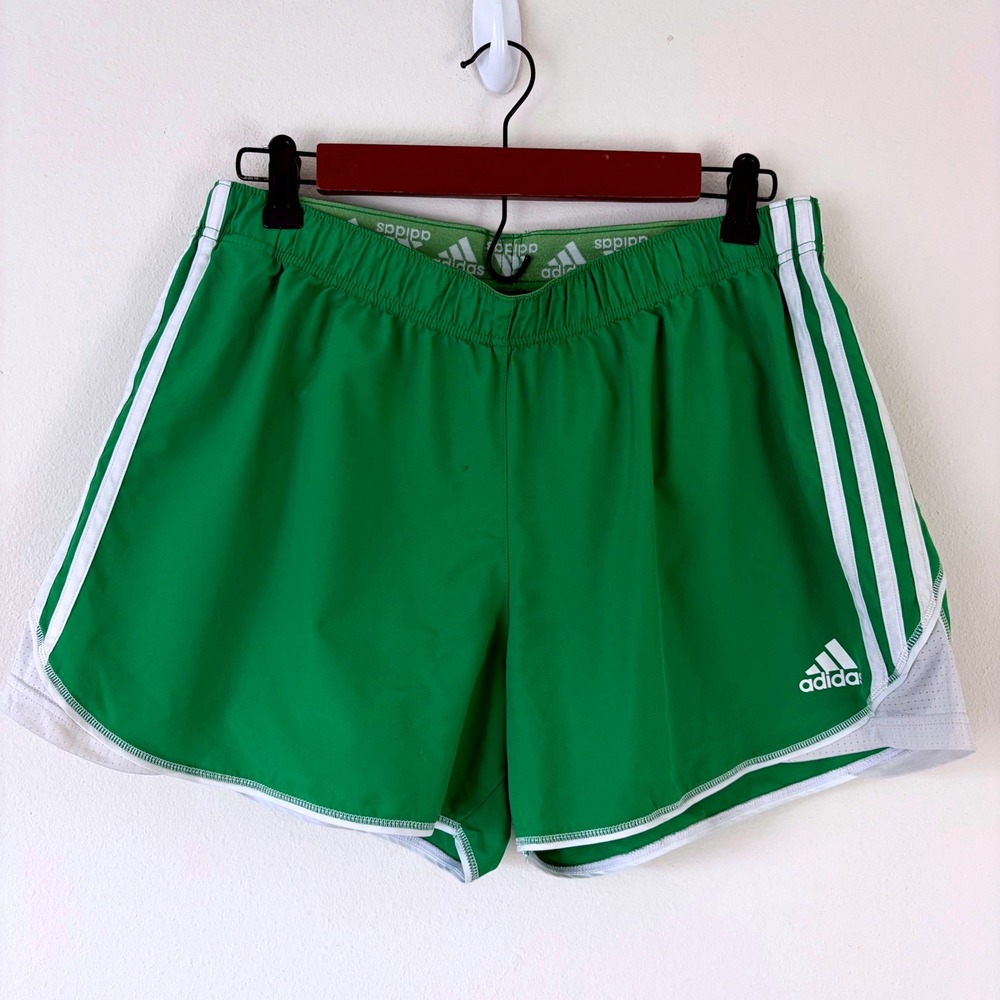 Gorpcore Retro Adidas Womens Large Kelly Green 3 Stripe Running Athletic Shorts
